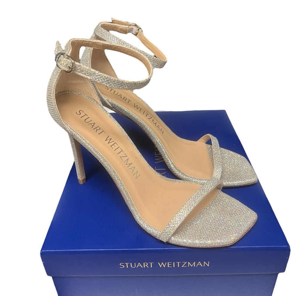 Stuart Weitzman Nudistcurve Shimmery Ankle Strap Sandal